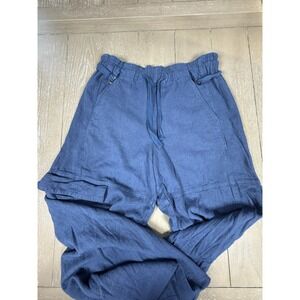 Pilcro Anthropologie Wide Leg Pants Utility XXS Blue Navy Linen Beach Elastic
